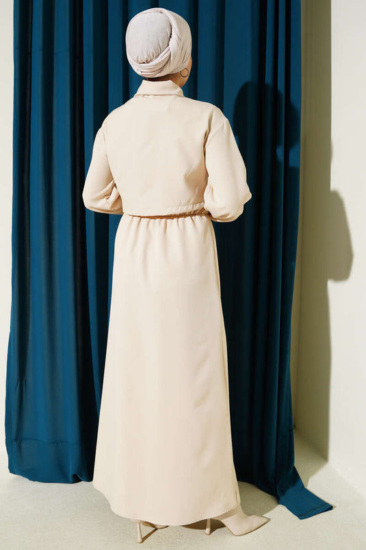 Gömlek Yaka Önü Fermuarlı Jile Takım Bej