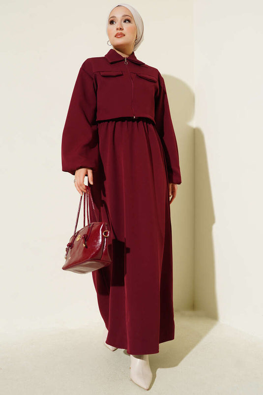 Gömlek Yaka Önü Fermuarlı Jile Takım Bordo