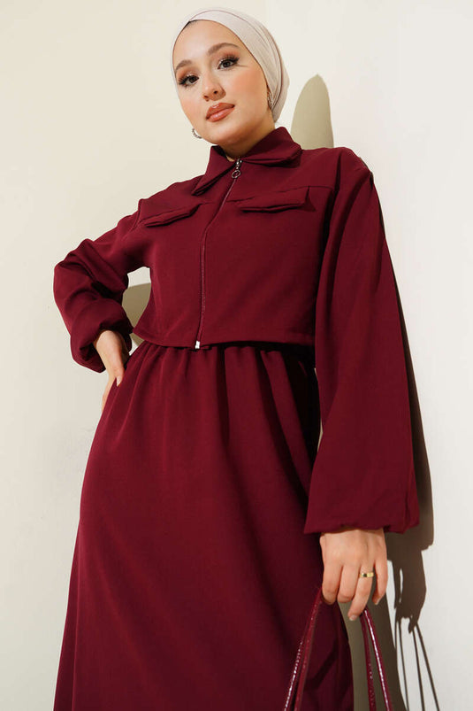 Gömlek Yaka Önü Fermuarlı Jile Takım Bordo