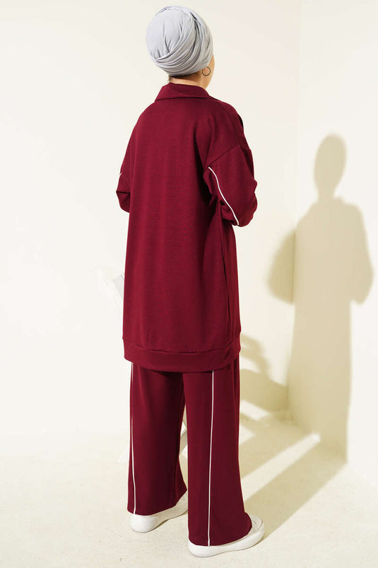 Gömlek Yaka Sahte Cepli Loyşa İkili Takım Bordo