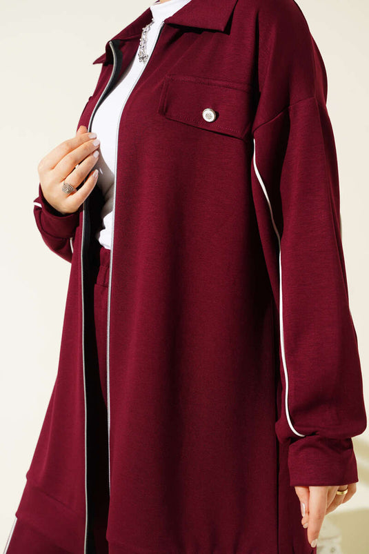 Gömlek Yaka Sahte Cepli Loyşa İkili Takım Bordo