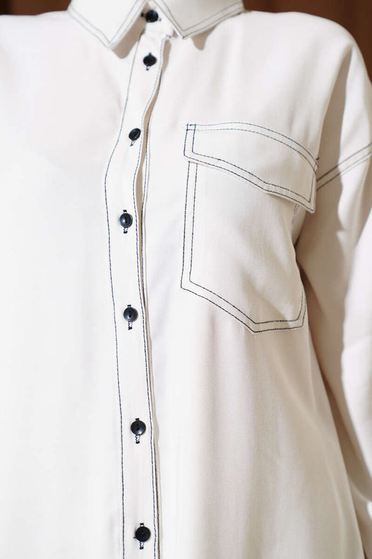 Gömlek Yaka Tek Cepli İkili Takım Beyaz