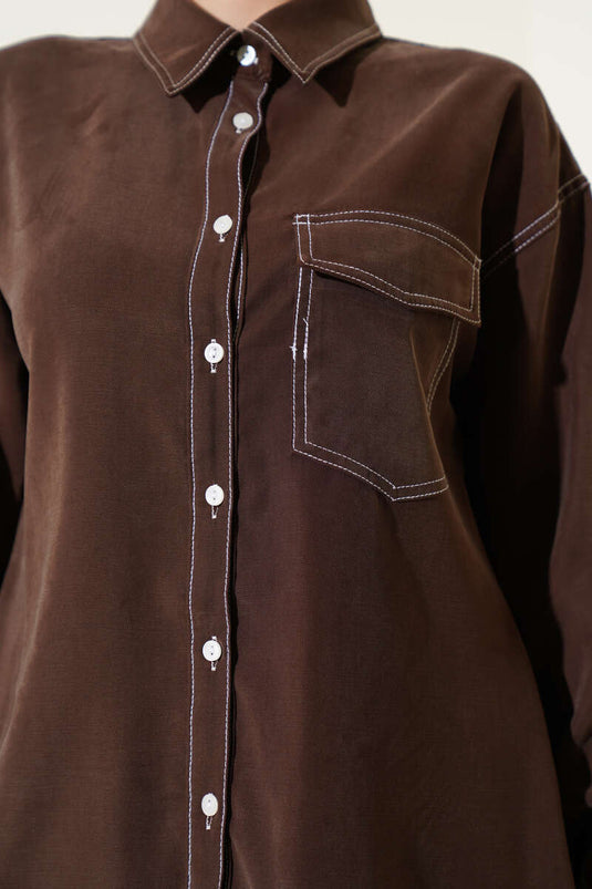 Gömlek Yaka Tek Cepli İkili Takım Kahve