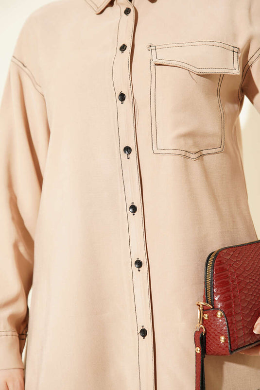 Gömlek Yaka Tek Cepli İkili Takım Latte