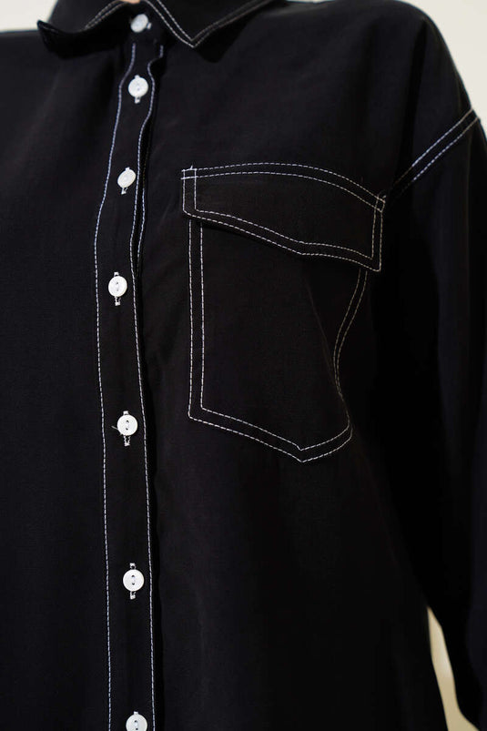 Gömlek Yaka Tek Cepli İkili Takım Siyah