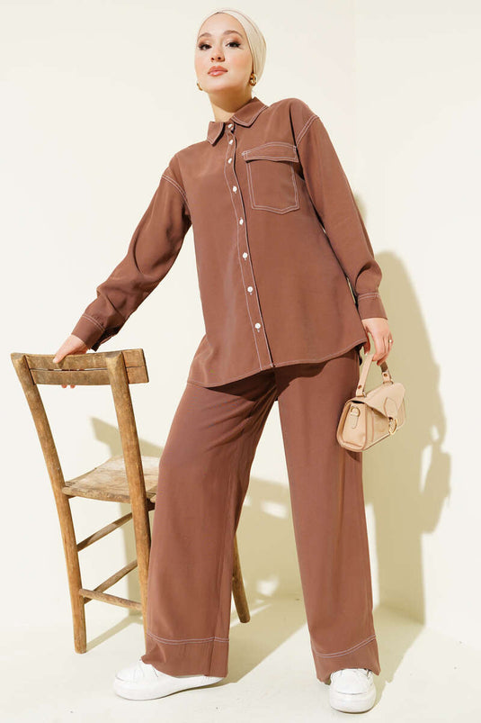 Gömlek Yaka Tek Cepli İkili Takım Taba