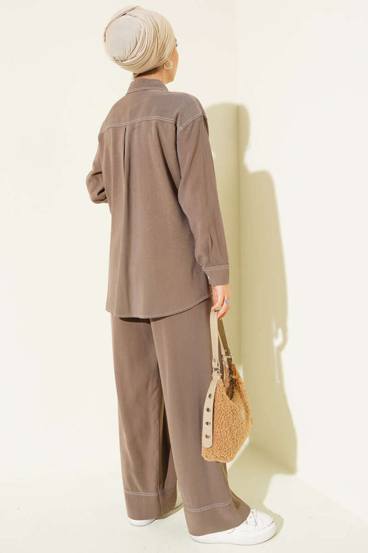 Costume deux pièces à col chemise et poche unique en vison