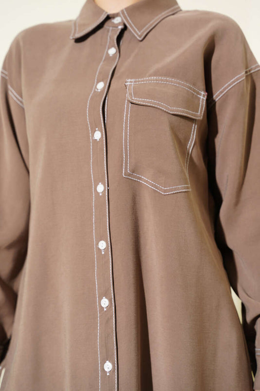 Costume deux pièces à col chemise et poche unique en vison