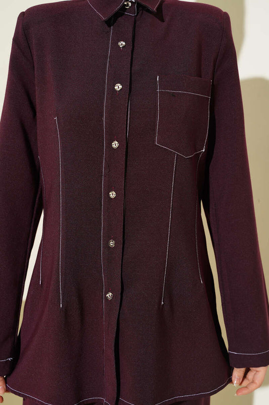 Completo con Colletto a Camicia e Tasca Singola, colore prugna
