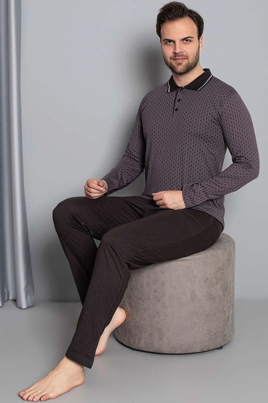 Ensemble pyjama homme à manches longues et col chemise prune