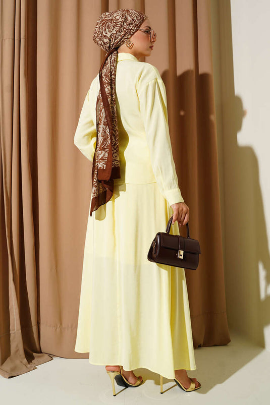 Shirt Collar Side Tie Skirt Two-Piece Set Yellow