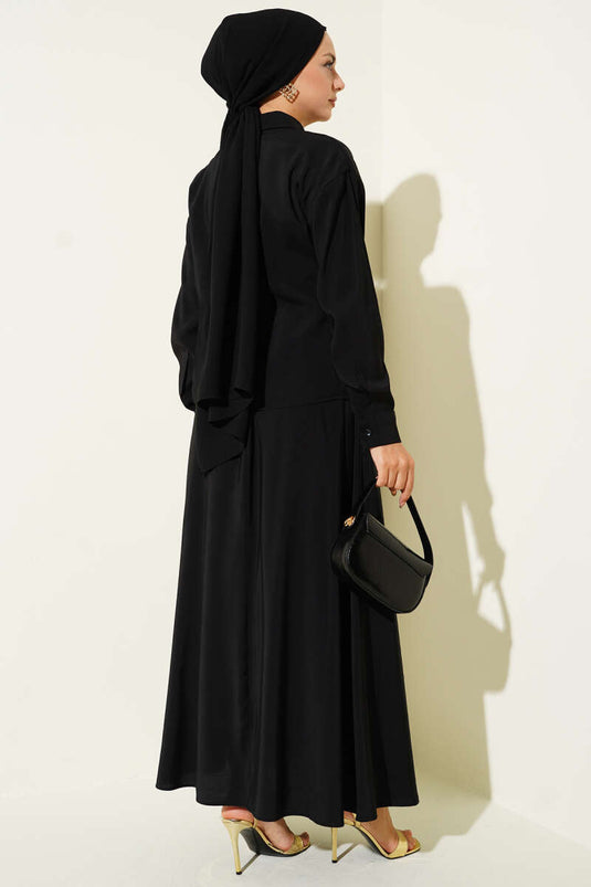 Shirt Collar Side Tie Skirt Two-Piece Set, Black