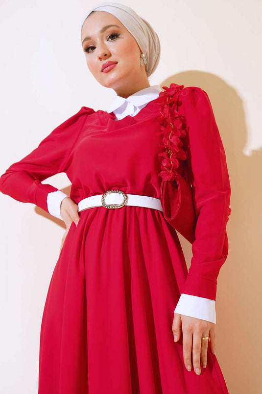 Shirt Collar Dress Red