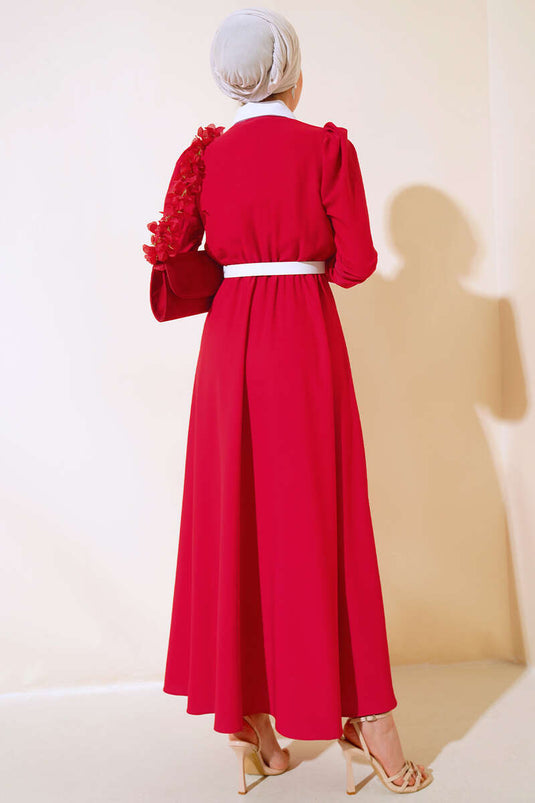 Shirt Collar Dress Red