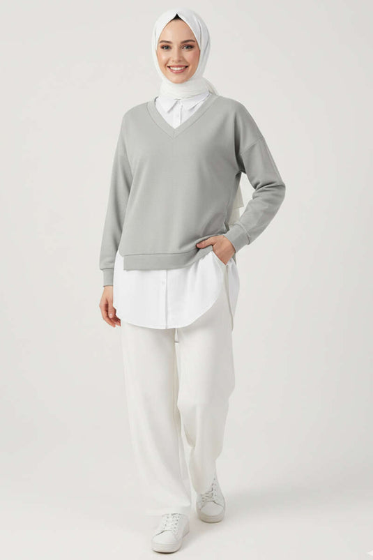 Tunique à col chemise granit gris