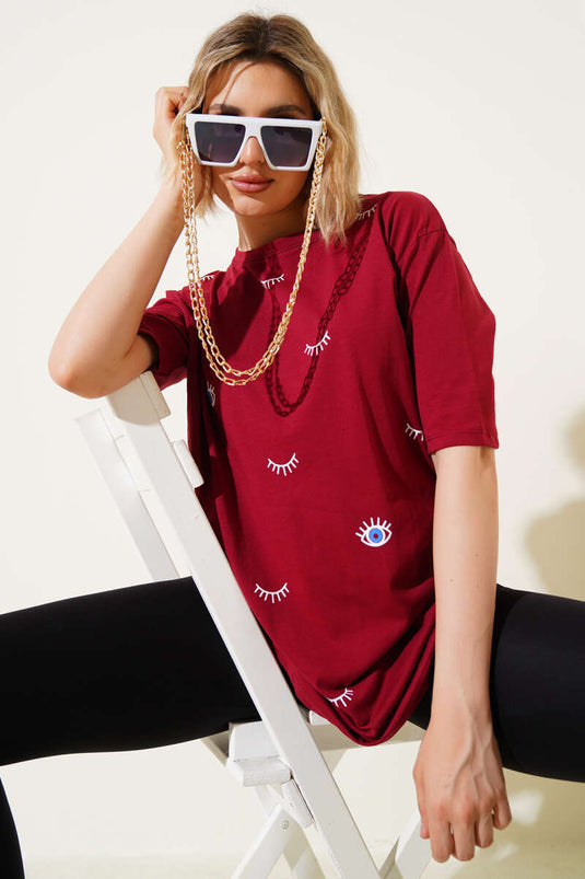 T-shirt bordeaux imprimé œil