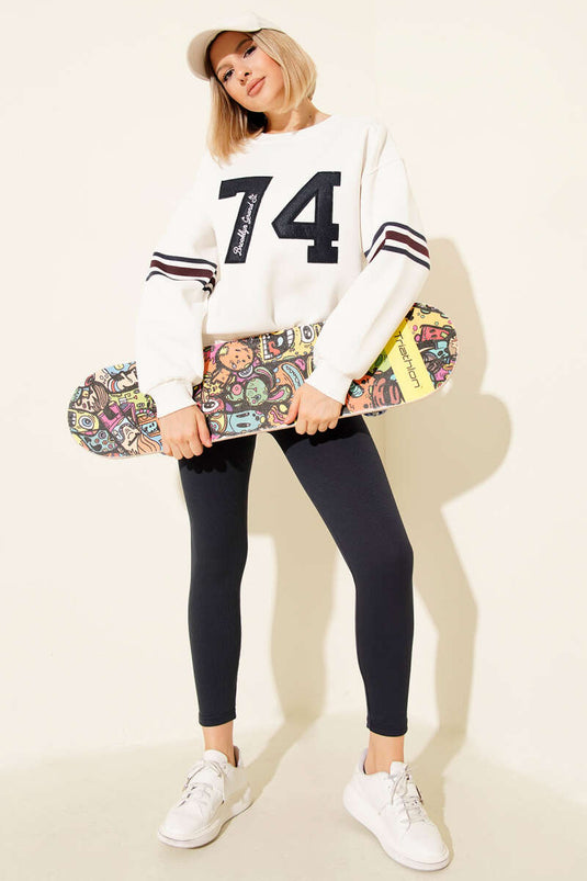 Grand Embroidered Sweatshirt, Ecru