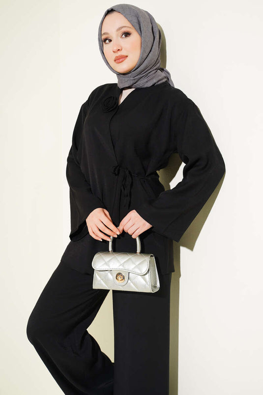 Completo doppio con accessori Gül e laccio, nero