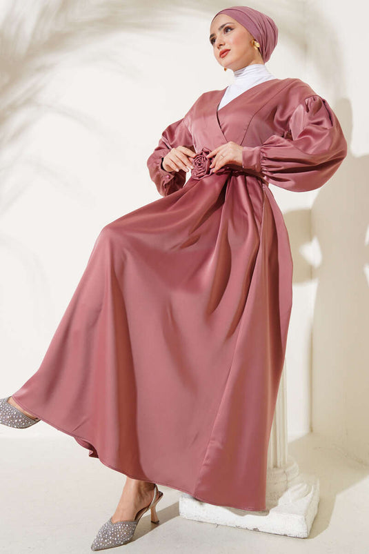 Robe en satin avec accessoires roses, Dusty Rose