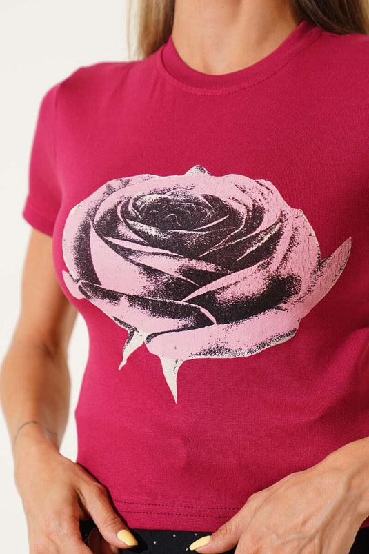 Gül Baskılı Bluz Burgonya