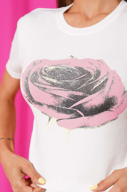 Bluse mit Rosenmuster, Ecru