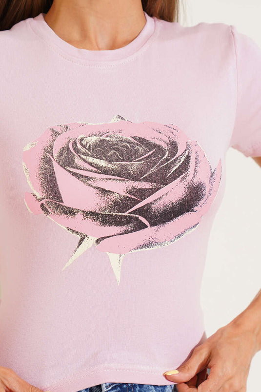 Gül Baskılı Bluz Pudra