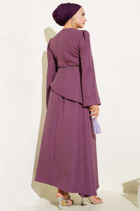 Gül Broşlu Etekli İkili Takım Gül Kurusu