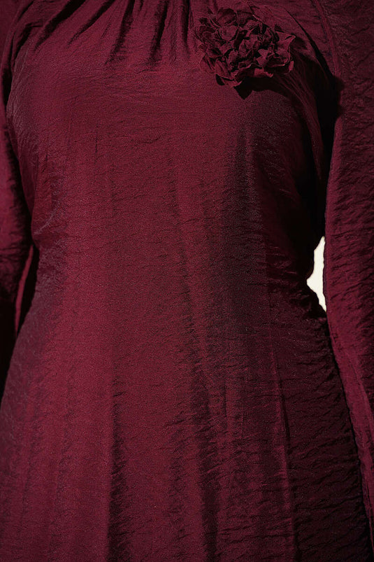 Pink Brooch Loose Two-Piece Set Burgundy