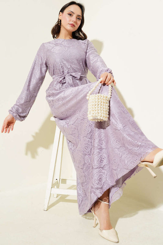 Lace Belted Dress Lilac