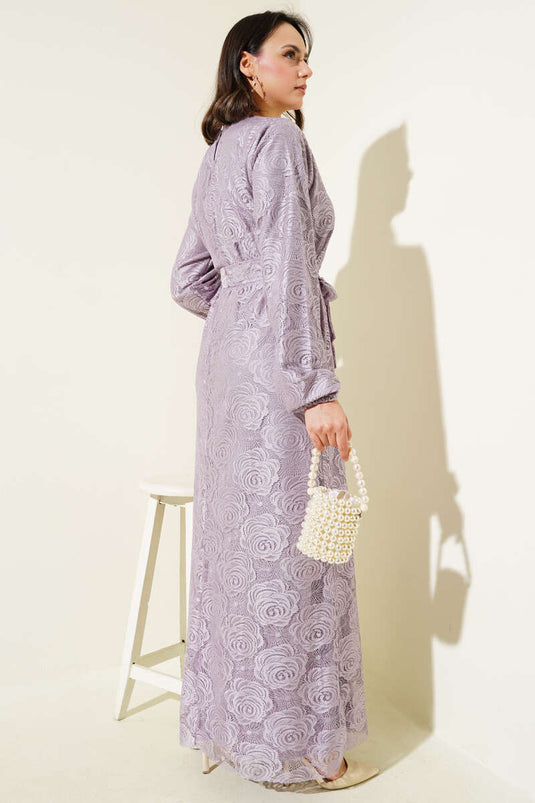 Lace Belted Dress Lilac