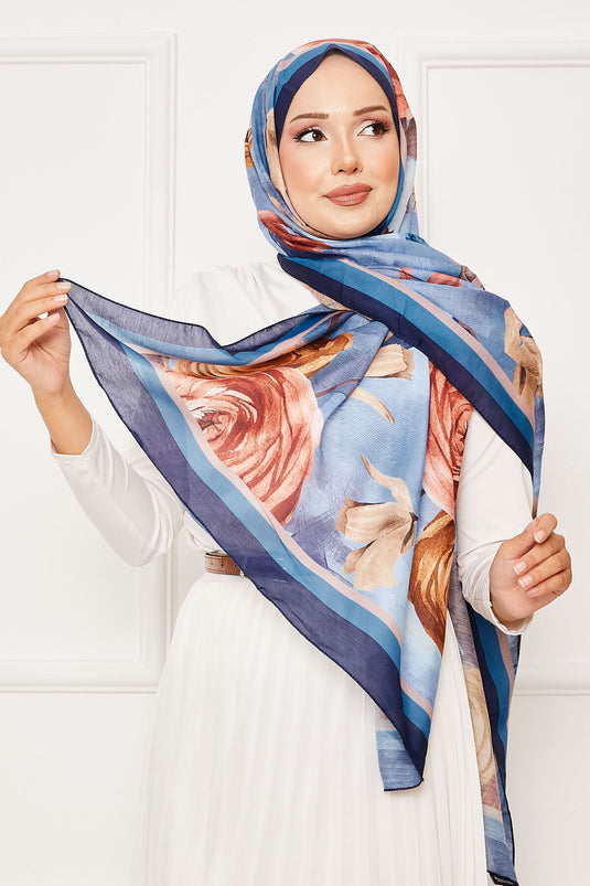 Rose Pattern Hijab Shawl Navy Blue