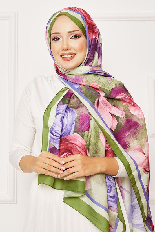 Rose Pattern Hijab Shawl Green