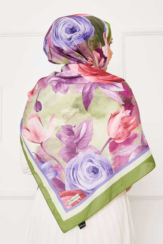 Rose Pattern Hijab Shawl Green