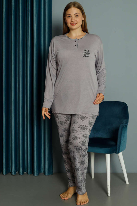 Ensemble pyjama grande taille en viscose à motif rose lilas