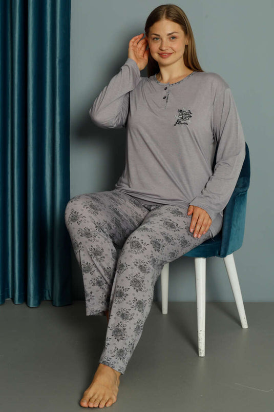 Ensemble pyjama grande taille en viscose à motif rose lilas