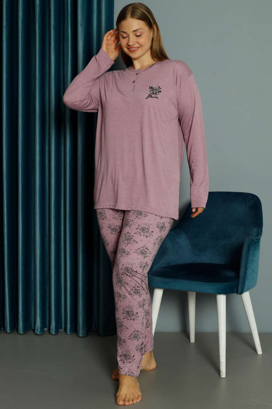 Ensemble pyjama grande taille en viscose à motif rose magenta