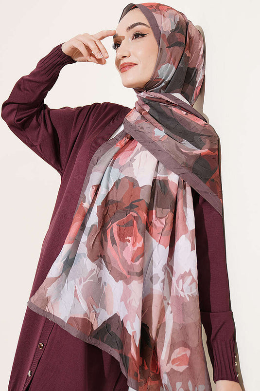 Écharpe En Bambou À Motif Rose, Couleur Mink Foncé