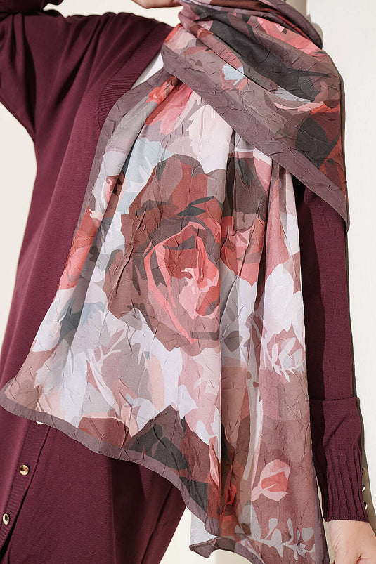 Écharpe En Bambou À Motif Rose, Couleur Mink Foncé