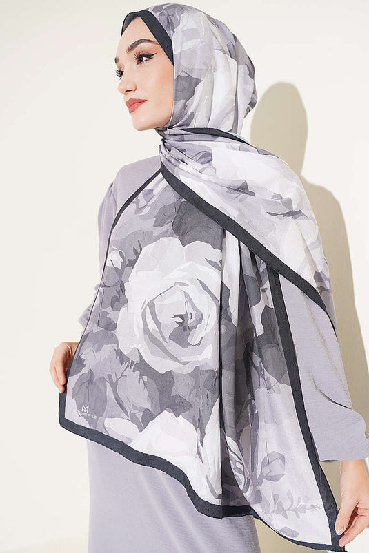 Écharpe En Bambou À Fleurs Rose Noire