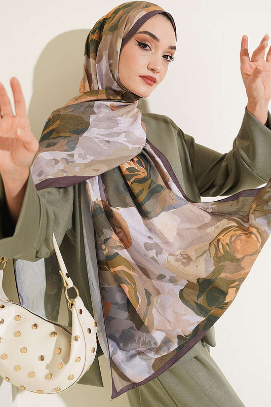 Écharpe En Bambou À Motif Rose Vert Olive
