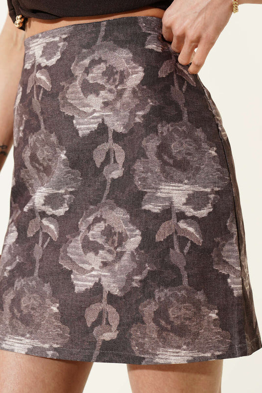 Mini jupe à motif floral Gül marron