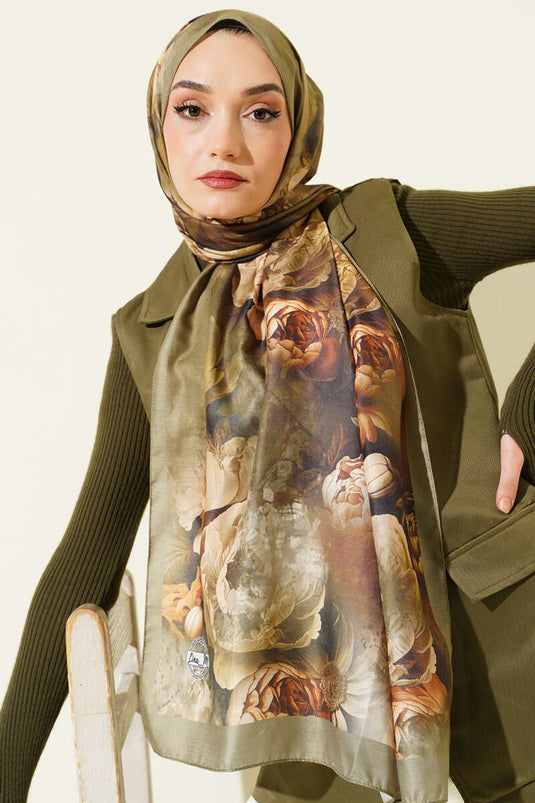 Châle doux à motif Gül vert avocat