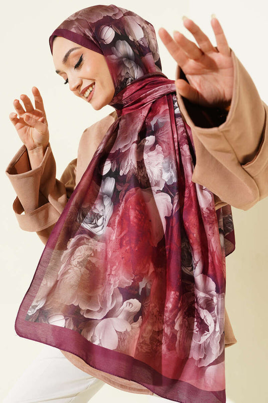 Foulard doux à motif floral violet