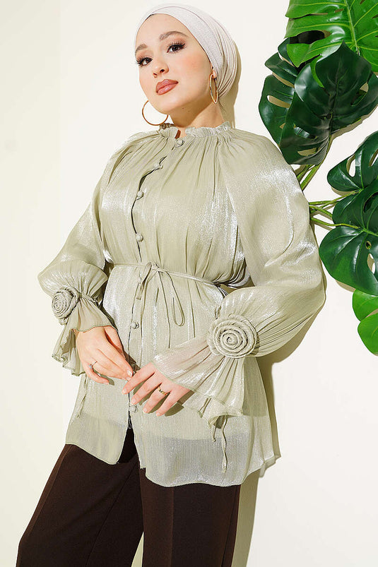 Chemise de soirée boutonnée avec détails Gül, vert avocat