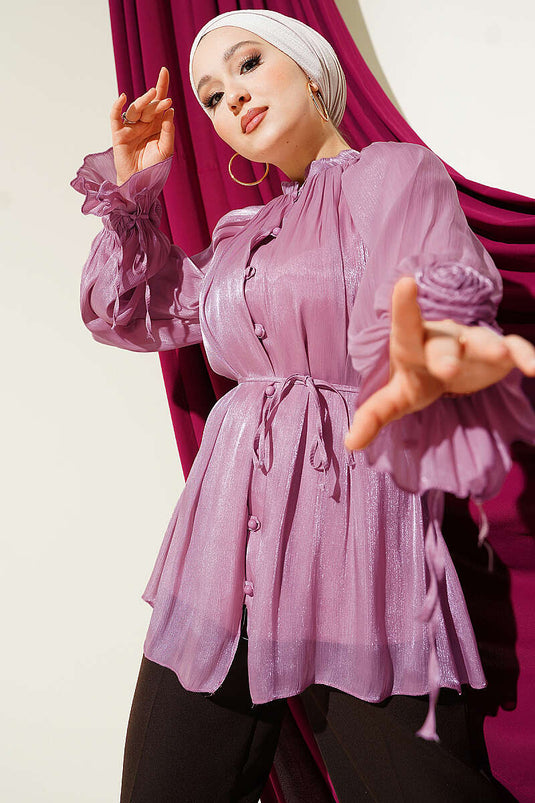 Chemise de soirée boutonnée avec détail rose, couleur rose fané