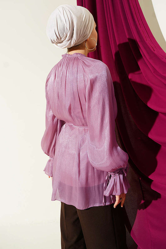 Chemise de soirée boutonnée avec détail rose, couleur rose fané