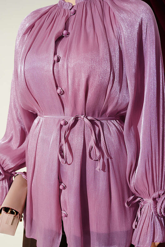 Chemise de soirée boutonnée avec détail rose, couleur rose fané