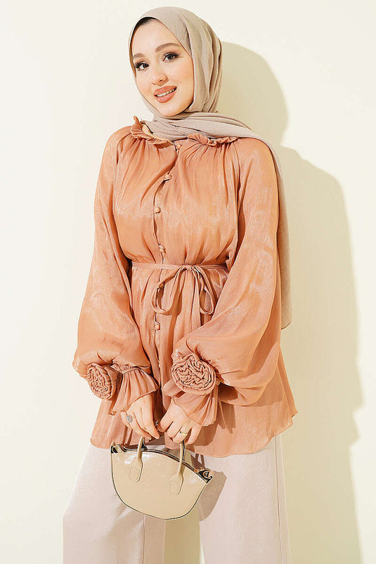Chemise de soirée boutonnée avec détails Gül couleur latte