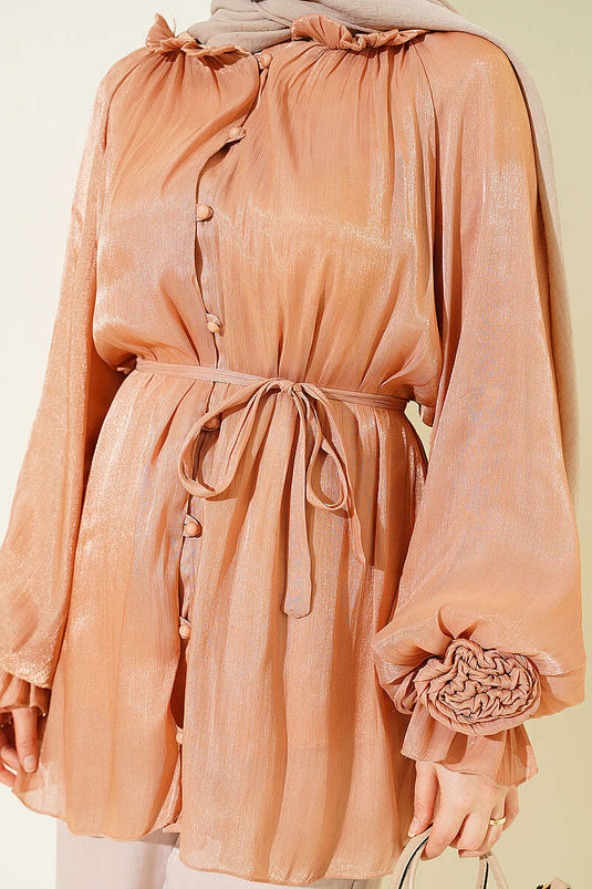 Chemise de soirée boutonnée avec détails Gül couleur latte