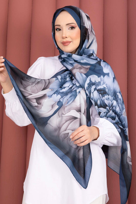 Roze Motief Premium Sjaal Serie Navy